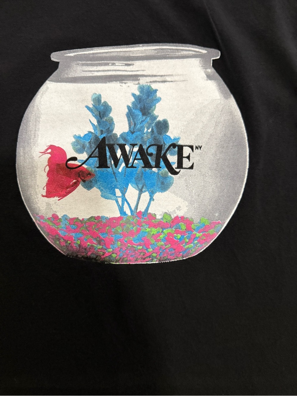 Awake NY Fishbowl Betta Fish Graphic T-Shirt Black Men's Size Large - Picture 2 of 4